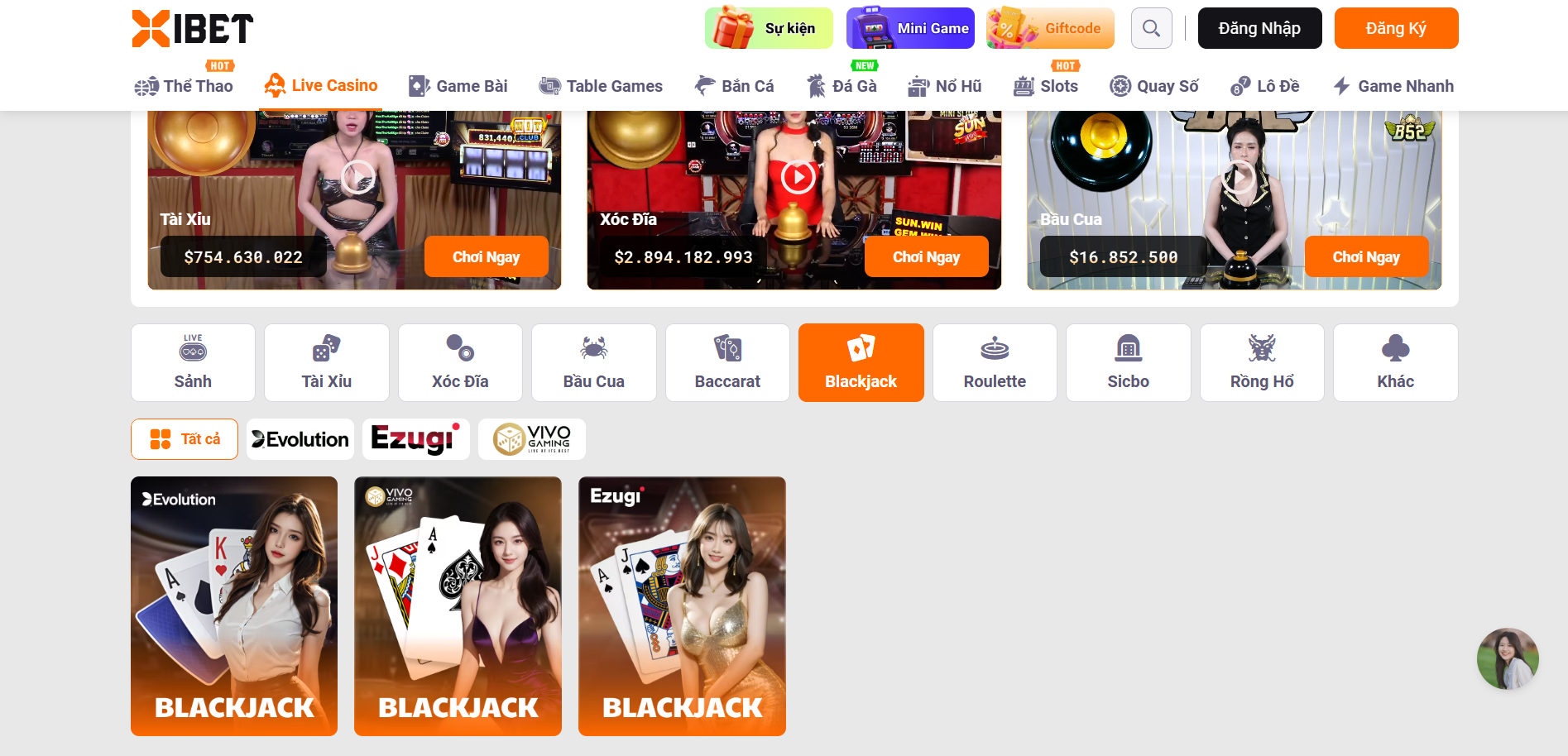 Giao diện chọn sảnh cược live casino XIBET Giao diện chọn sảnh cược live casino XIBET